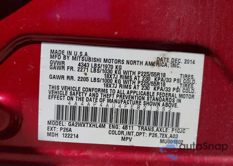 2015 Mitsubishi Outlander Sport Se from USA, damaged, VIN 4A4AP4AU4FE021382